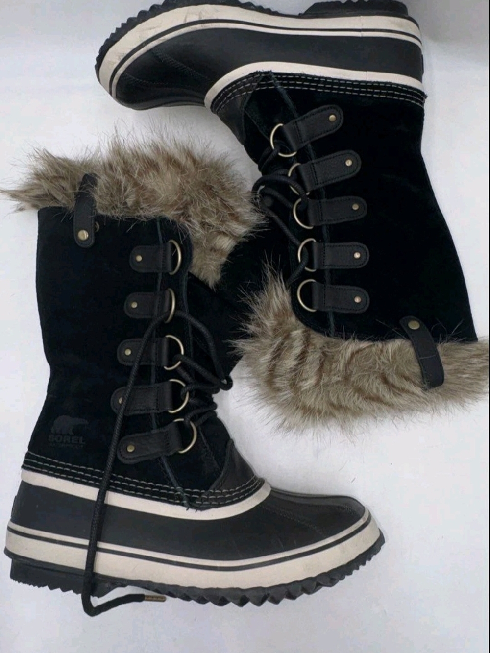 Sorel Joan Of Arctic Black Faux-Fur Trim Lace-Up Waterproof Winter Boots 12W